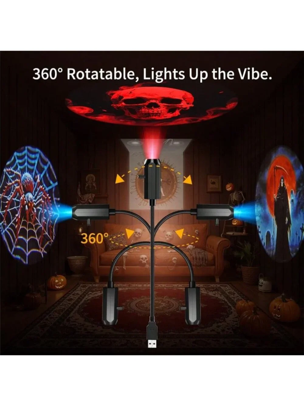 Halloween Projector, 6 Patterns USB Halloween Projector Lights, Background